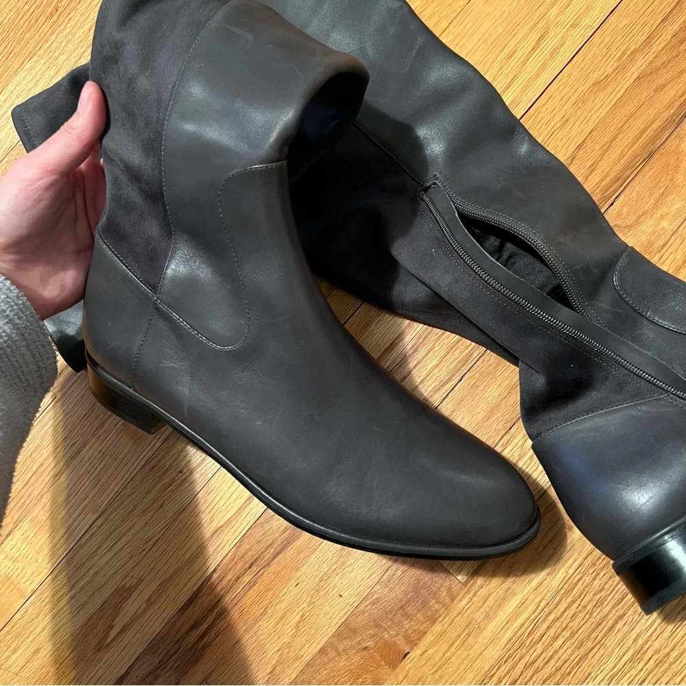 Via Spiga Black Over-the-Knee Leather and Stretch Boots
